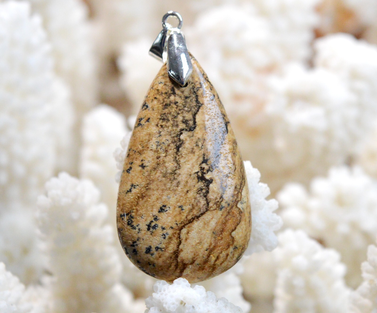 Jaspe paysage 41 carats pendentif cabochon pierre naturelle Namibie création bijoux FP57