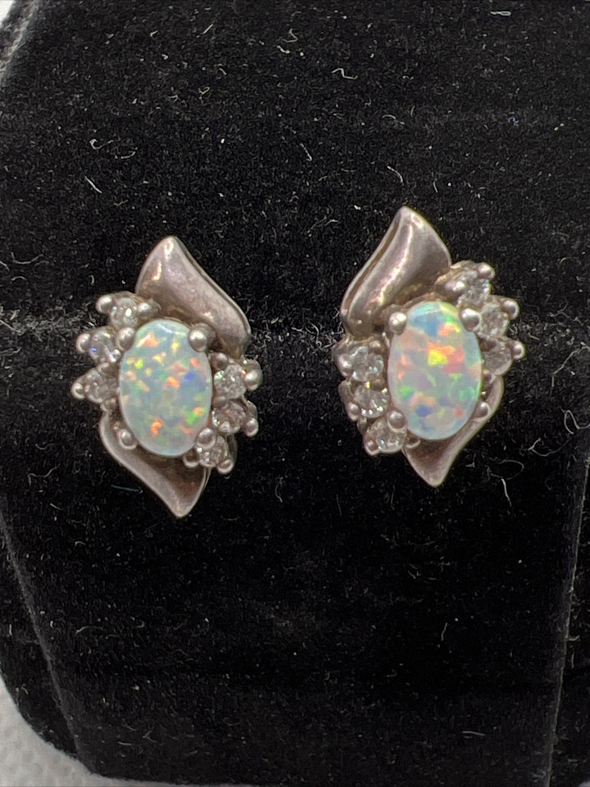 Solid 925Sterling Silver Created Opal & White CZ … - image 11