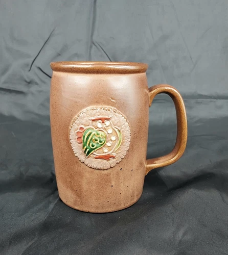 VINTAGE MID CENTURY Stoneware ART POTTERY Coffee Mug Brown MCM OWL 5'