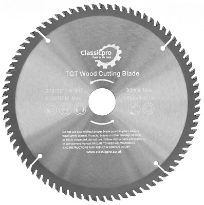 CLASSICPRO TOOLS UK Classicpro Circular Plunge Saw Blade Fine TCT 216mm x 25/20/16mm Bore x 80T UK