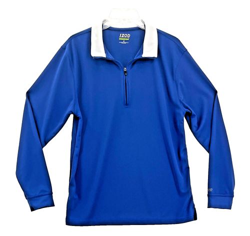 Izod Herren Gr. M Perform Golf Shirt Blau Langarm 1/4 Zip Outdoor Sport