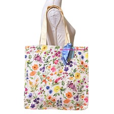 Watercolor Floral Canvas Tote Bag Colorful Large Cotton Reusable Shopper
