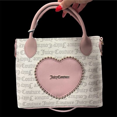 Juicy Couture White And Light Pink Heart Mini Tote Bag