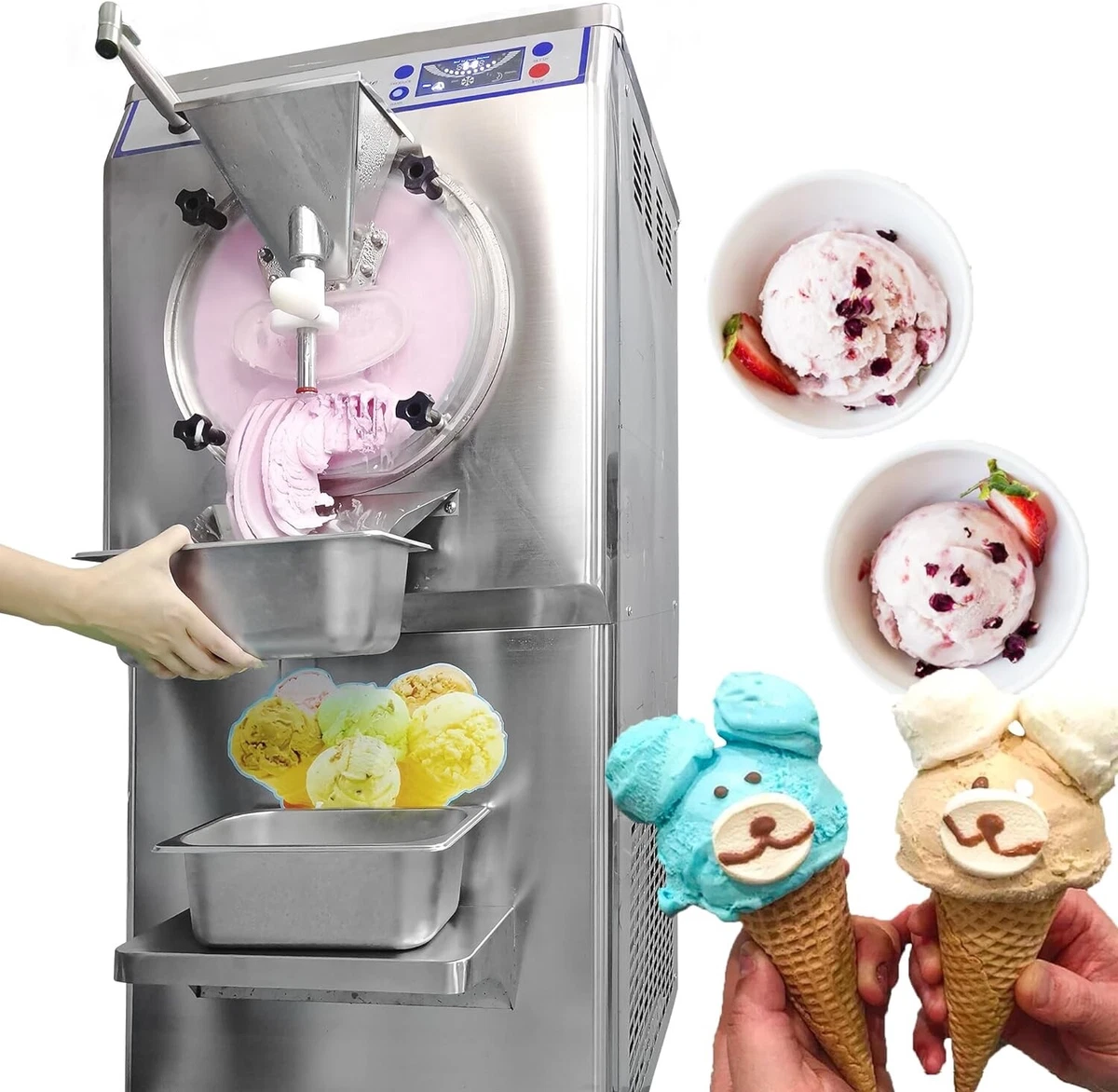 15L Cylinder Sherbet Ice Cream Maker Frozen Fruit Yogurt Batch