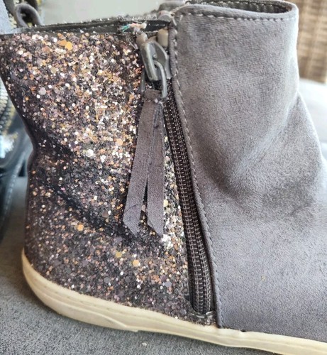 Black Glitter Justice Boots & Grey Suede Hi Top Sneakers, Zip Ups, Sz 8Y - Picture 10 of 14