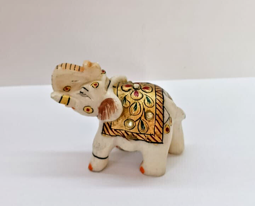 Vintage Traditional Marble Small Elephant Sacred Figurine Handmade India Holy - Picture 2 of 6