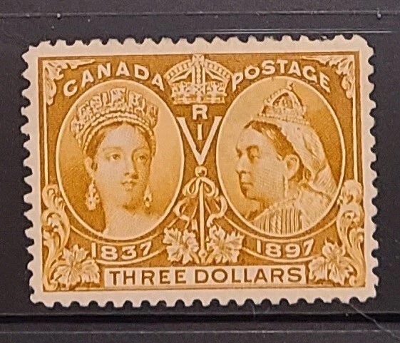 1897 MInt QV Jubilee 3$ Yellow Bistre, MLH W/Re-Entries In Postage, Signed VF. - Image 3 of 4