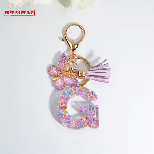 A-Z Dreamy Sequin Letters Keychain for Women Tassel Butterfly Pendant Initial - Picture 29 of 38