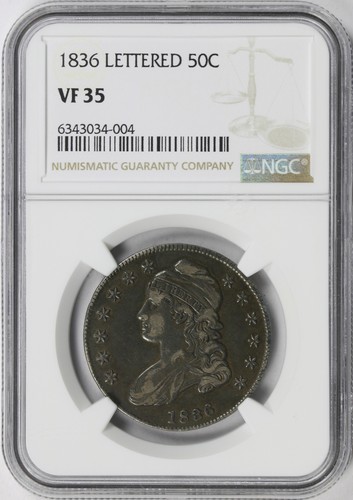 1836 Lettered Edge 50c Capped Bust Half Dollar NGC VF35