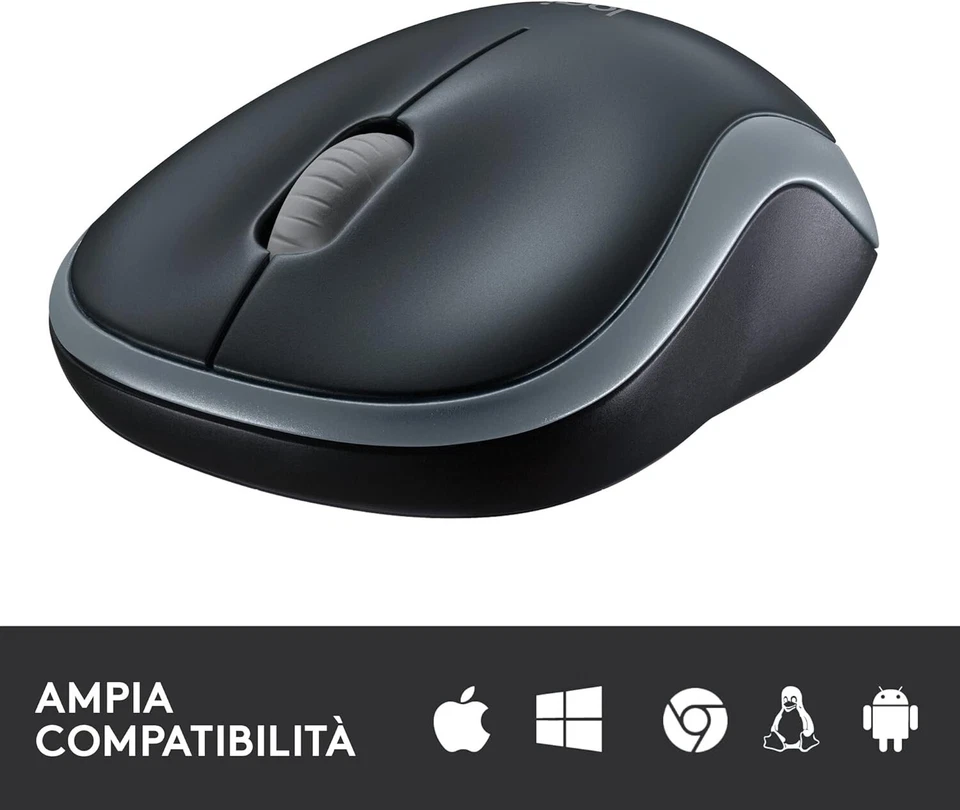 MOUSE WIRELESS M185 GRIGIO LOGITECH RICEVITORE USB PC LAPTOP DESKTOP WIFI 2,4GHZ - Immagine 2 di 4