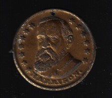 1888 or 1892 Benjamin Harrison Gold Presidential Campaign Tin Shell Disc w/ Tabs
