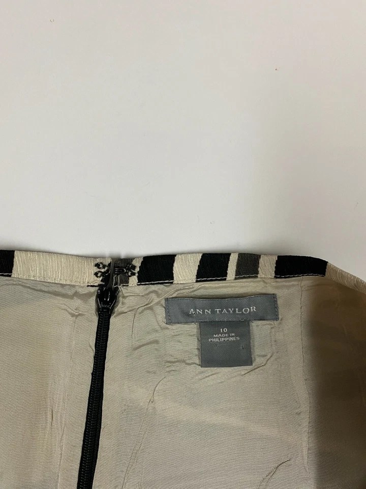 Falda Ann Taylor 10 Mujer Beige Rayas Negro Cremallera Recto Mosaico Foto 4 de 4