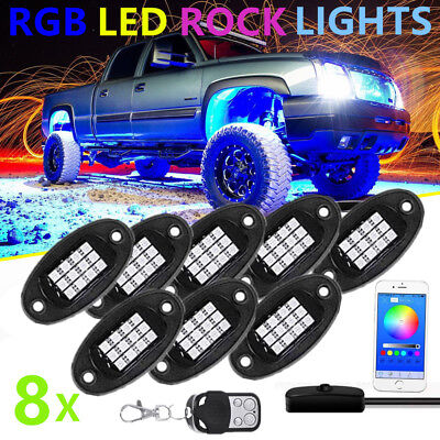 LED Rock Light Pods 8pc for Trucks Jeeps ATV Underglow with Music Brake Function