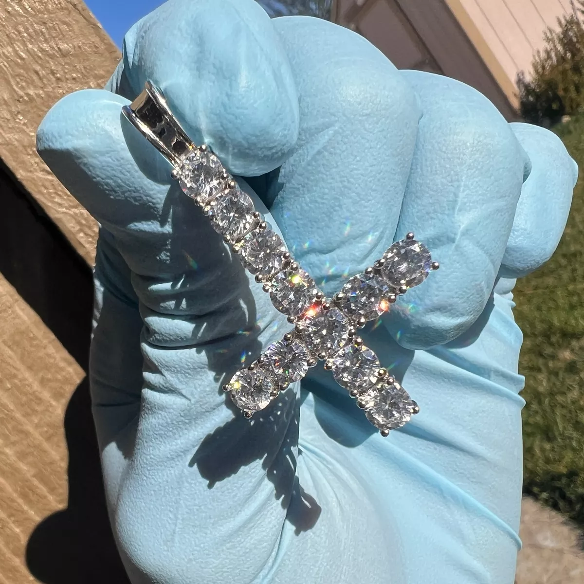 Upside down cross chain iced best sale out