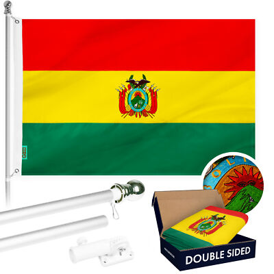 Flag Pole 6FT Silver & Bolivia Bolivian Flag 3x5FT Combo Double Sided Embroider