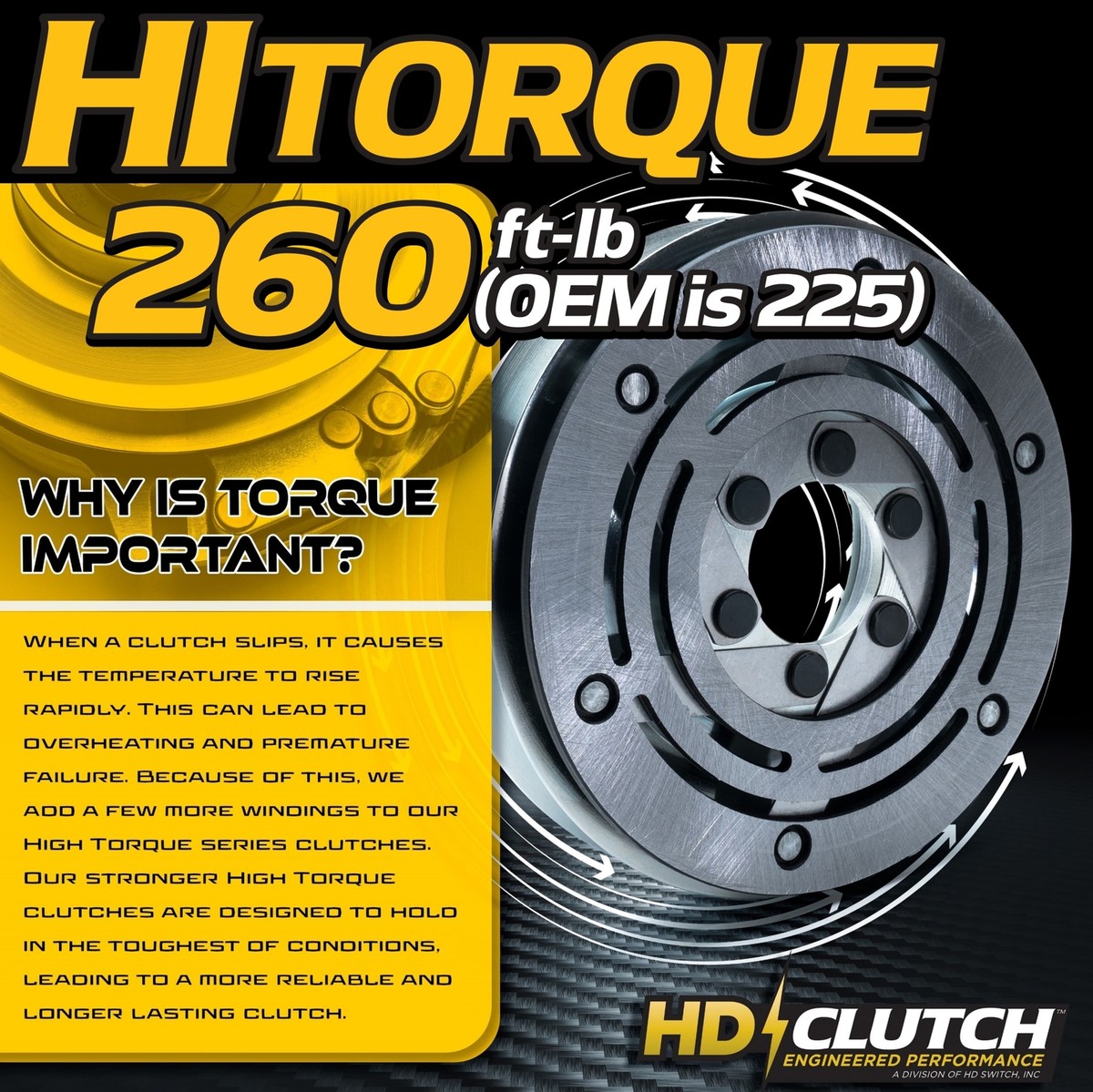 HiTorq 260ftlb (OEM 225) BIGBearing PTO Clutch for John Deere