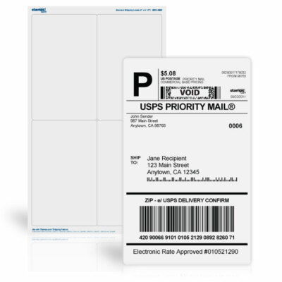 Stamps Dot Com 4'' x 6 1/2'' Shipping Labels Printing/Shipping Labels (250 sheets)