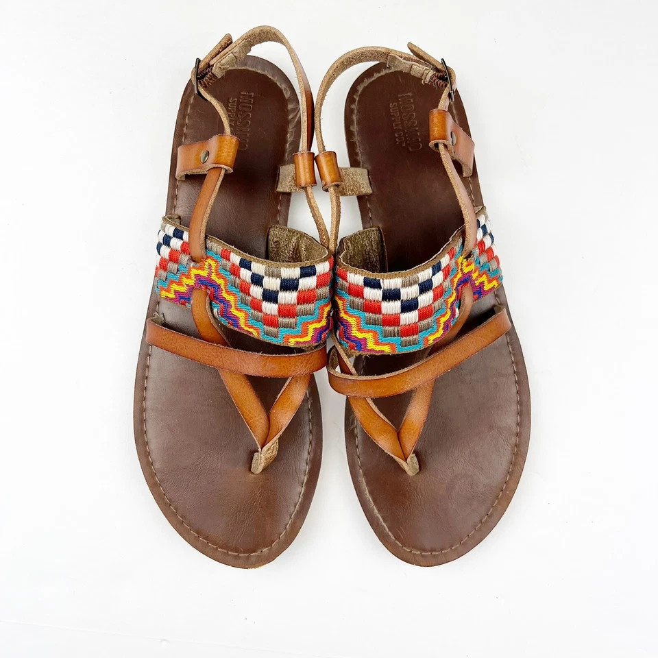 Sandalias Mossimo bordadas para mujer talla 8,5 correas de cuero marrón festival boho Foto 2 de 4