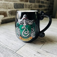 HARRY POTTER SLYTHERIN House Crest Snake Black Coffee Tea Mug Rare Warner Bros