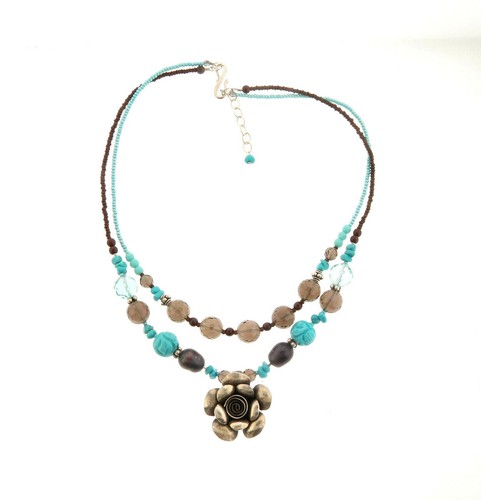 Crystal Pearl Bead Floral Pendant Necklace 16-17 inch