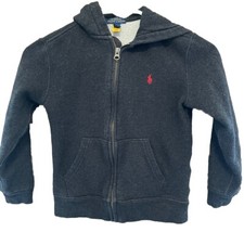 Polo Ralph Lauren Youth Hoodie Dark Heather Gray Size 7 Red Pony Zip Jacket