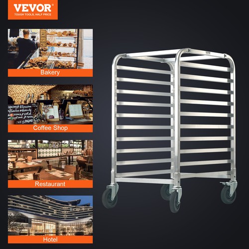 VEVOR 10 Sheet Commercial Bun Pan Rack Kitchen Aluminum Baking Racks Brake Wheel - Picture 7 of 12