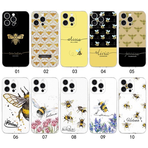 Custom Name Silicone Phone Case Bee Pattern Cover For iPhone 16 Pro 14 15 13 16e - Picture 2 of 95