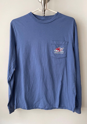 Vineyard Vines Men's Blue Race Whale Skiing Long Sleeve Graphic T