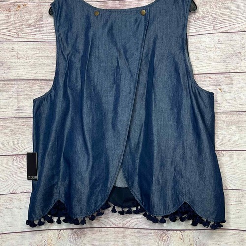Eloquii Women's Sleeveless Blue Denim Chambray Scalloped Hem Tassel Size 24 New - Picture 6 of 14
