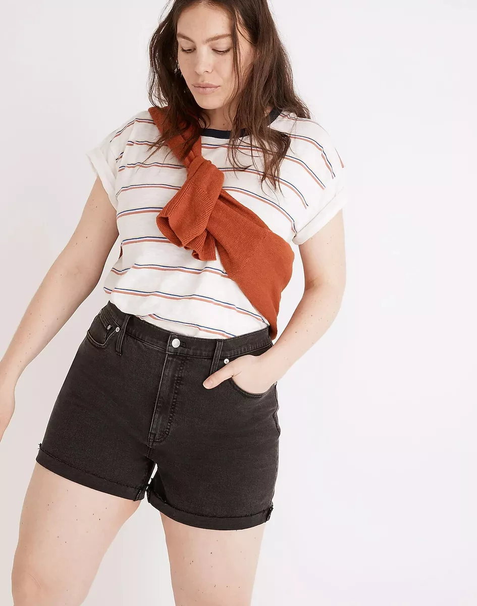 Madewell high rise hotsell denim shorts black