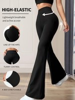 Women High Waist Flared Pants Slim Fit Wide Leg Black Trousers