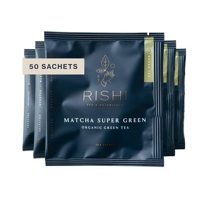 Matcha Super Green Tea 50ct Organic Sachet Bags - Caffeinated Antioxidant Blend