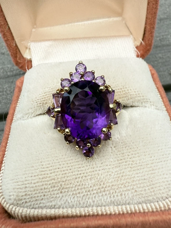 Vintage Lindo Anel de Coquetel Aglomerado de Ametista Oval 14k Ouro Amarelo 4,00 ct S5,75 - Imagem 4 de 4