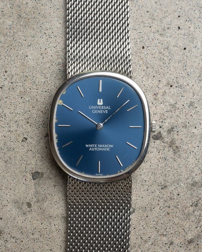 Universal Geneve White Shadow Ellipse 866104 Rare Blue Dial Mi...