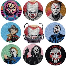8 PCS Halloween Diamond Art Coasters Kits, Diamond Painting Coasters with Hol...