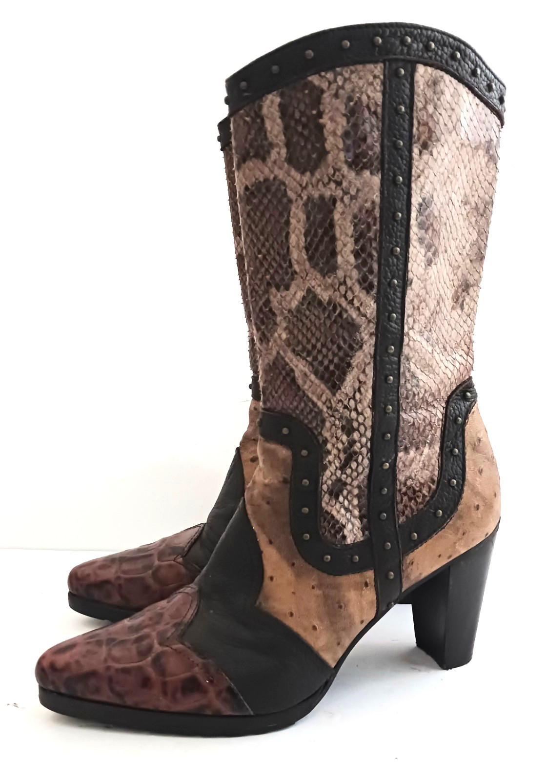 Stuart Weitzman Stampede Brown Croco Python Ostri… - image 5