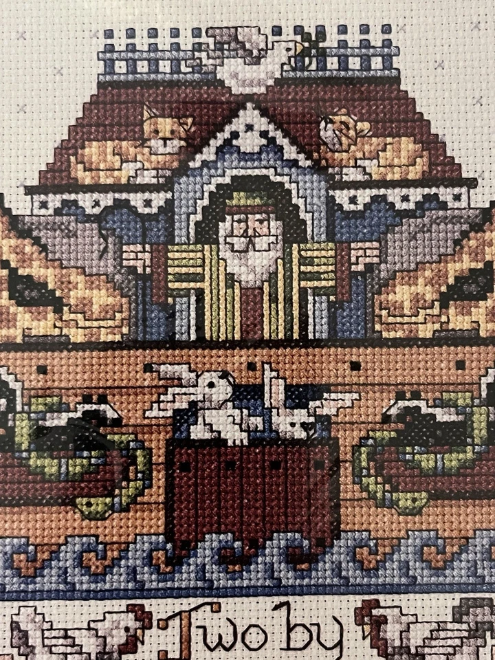 Nuevo sampler de punto de cruz contado Arca de Noé con marco 1993 nuevo de stock Bucilla Foto 2 de 4