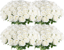 Bulk Realistic White Silk Roses for Weddings  Home Decor 100 Count 