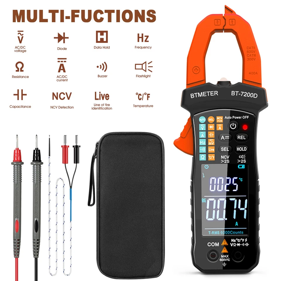 BT-7200D TRMS AC DC Zangen Multimeter Zangenamperemeter Stromzange 400A 600V NCV - Bild 1 von 4