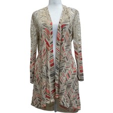 NIC ZOE Sunflare Cream Open Knit Chevron Print Linen Blend Long Cardigan sz L