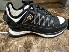 Chanel Mixed Fibers Suede Calfskin CC Sneakers 35 Black White New W/O Box