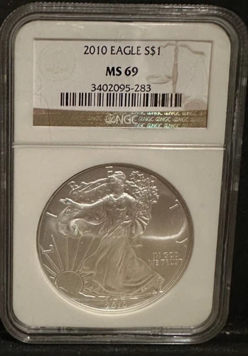 2010 $1 1-oz American Silver Eagle NGC MS69 Brown Label