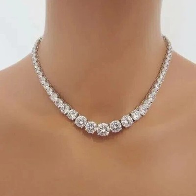 9Ct Round Cut Lab Created Diamond Women's Tennis Necklace 14K White Gold Plated