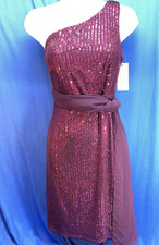 NWT Grace Karin sz 8 asymmetrical wine sequined dress w/attached chiffon scarf