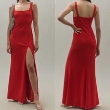 BHLDN Anthropologie Blake Square Neck Stretch Crepe Maxi Dress Red size Small