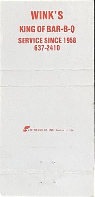WINK S Bar-B-Q Salisbury North Carolina Vintage 30-Strike Matchbook Cover B-5079