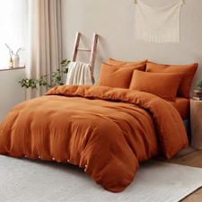 Burnt Orange Duvet Cover Queen Size, 3pc Soft Farmhouse Bedding Comfo...