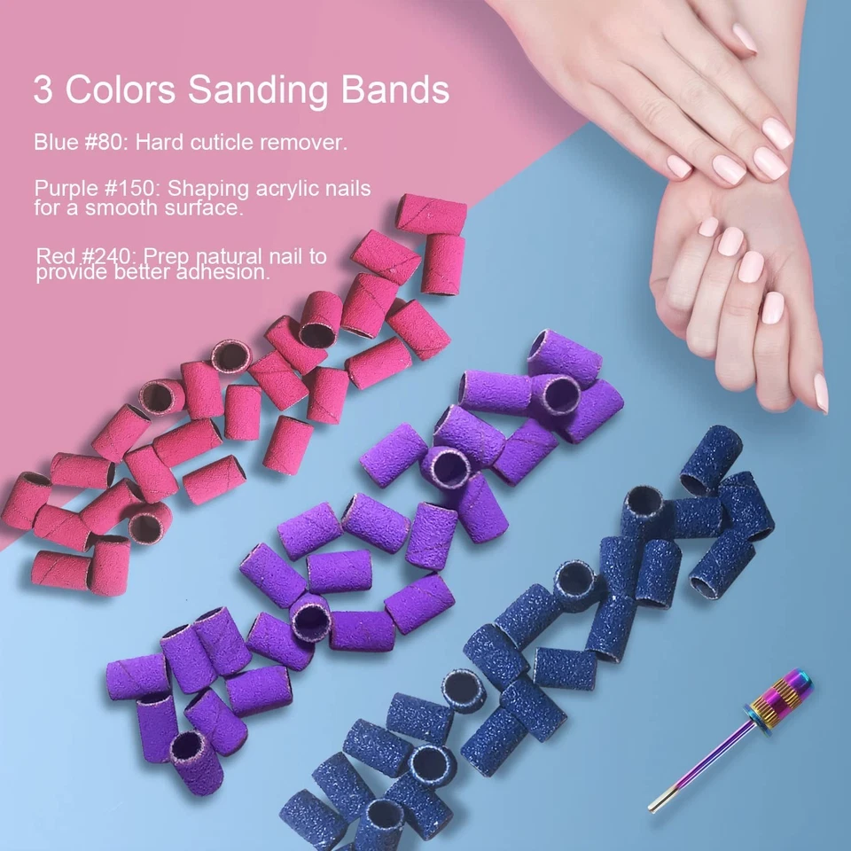 Bandas de lijado para taladro de uñas, brocas de uñas 210 piezas bandas de lijado aleta gruesa... Foto 4 de 4