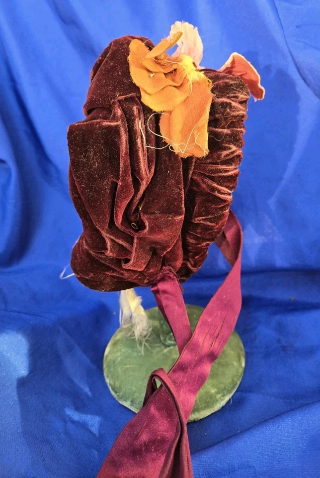 Antique Velvet Doll Hat Bonnet For Bisque Large 24- 30" French Or German Doll - Image 4 of 4