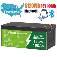 48V 100Ah LiFePO4 Lithium Battery 5120Wh Bluetooth with BMS For RV/Golf Carts